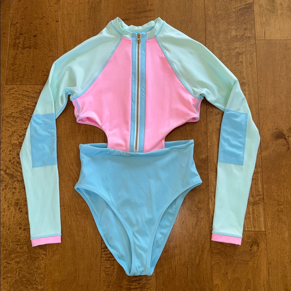 LoveShackFancy x Hurley Women's Colorblock One Piece Long Sleeved Surf Suit - Picture 2 of 13